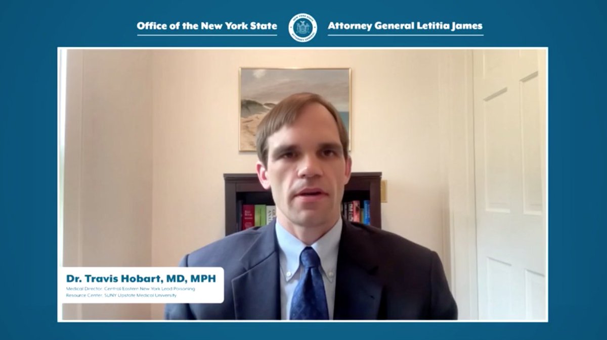 UpstateNews's tweet photo. Upstate University Hospital lead expert Travis Hobart, MD, MPH, discusses lead paint hazards in Syracuse and the health effects of lead poisoning in children during @NewYorkStateAG's press conference.

https://t.co/I3SNIHtVWz https://t.co/F6CIZJ1eie