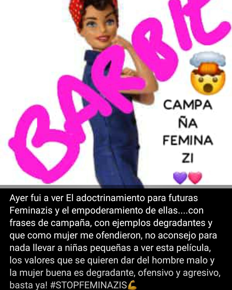 ArantxaTP76's tweet photo. #BarbieMovie #stopfeminazis
#feminazis #feministas #bastaya
Que están haciendo y vendiendo? Campañas camufladas de brillo rosa chicle???🩷💩 https://t.co/wf5p7g5rI6