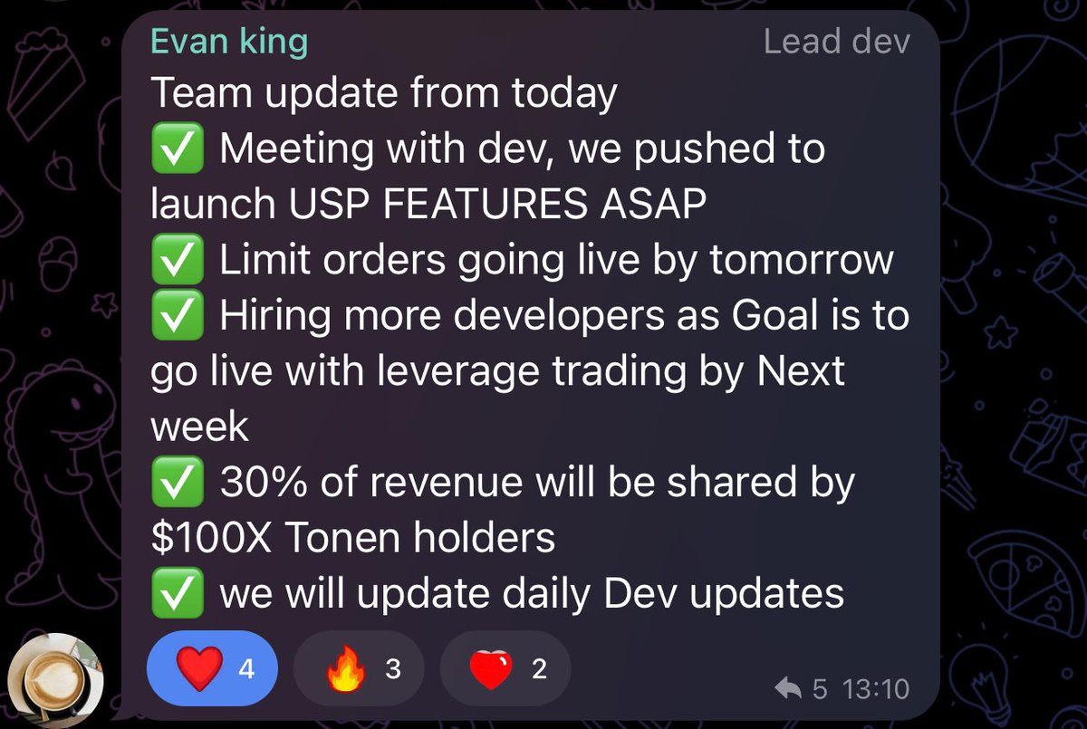 benjix_who's tweet photo. @_CryptoKush_ #100xBot might be worth checking out as well.
Here are some updates from the team, they really putting in the work.
@the100xbot https://t.co/jDwAanpsfE