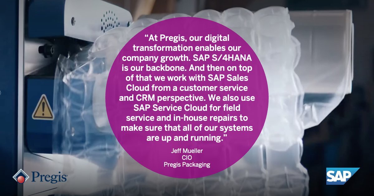 Pregis Packaging is providing sustainable solutions for B2B customers using SAP S/4HANA, with SAP Sales Cloud and SAP Service Cloud integrated. These solutions allow the Pregis service team access to real-time information at their fingertips to be able to interact with customers.