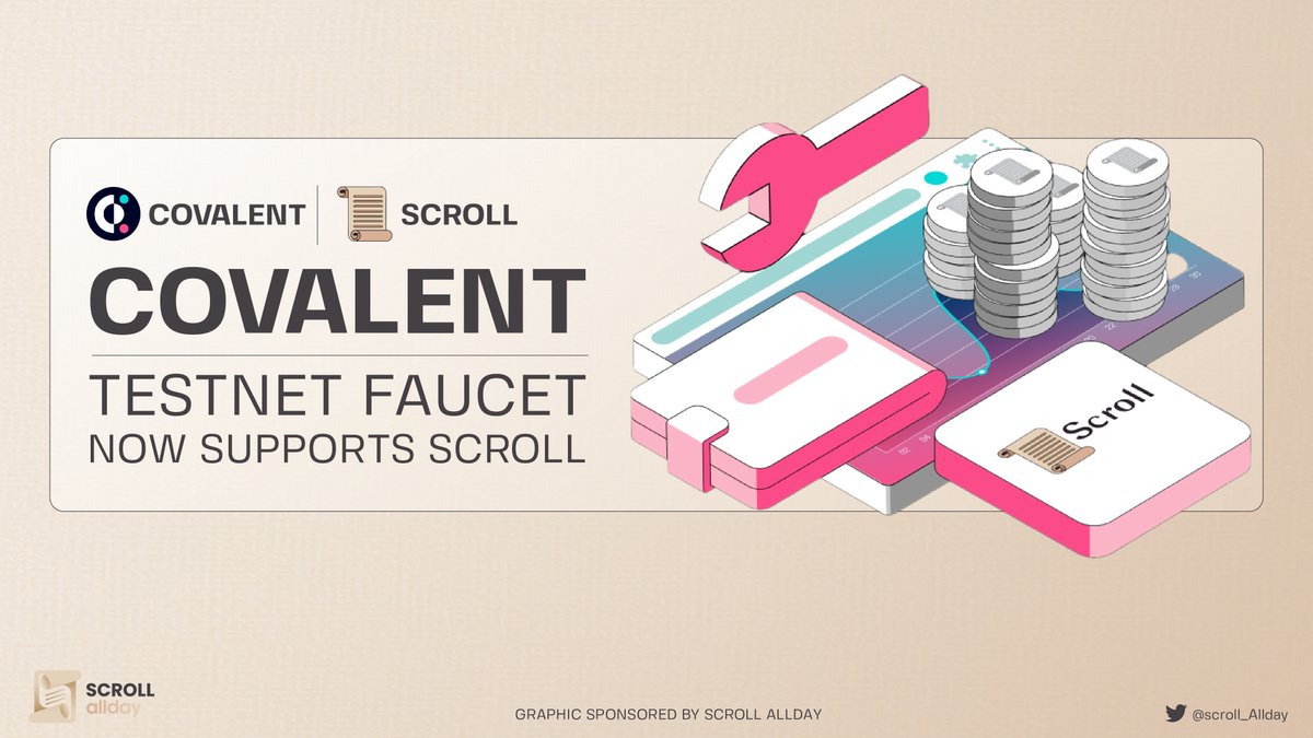 Scroll_AllDay's tweet photo. COVALENT | TESTNET FAUCET NOW SUPPORTS SCROLL

Currently, @Scroll_ZKP developers &amp; users can faucet free $ETH through @Covalent_HQ for dapp testing as well as network testing🛠️

#Scroll https://t.co/gQoz7qRnht