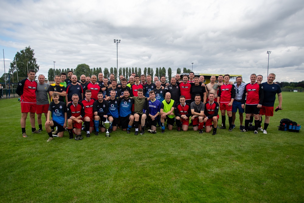 NorthantsPolice's tweet photo. On Sunday, our Force family came together for a fundraising football match in honour of @Northants_RPT's PC Jack Watts, following his brain cancer diagnosis. The game against @northantsfire raised £2,500 towards his treatment - thank you to all involved: https://t.co/QSKdXtzA1G https://t.co/Af9uwJ6zOG