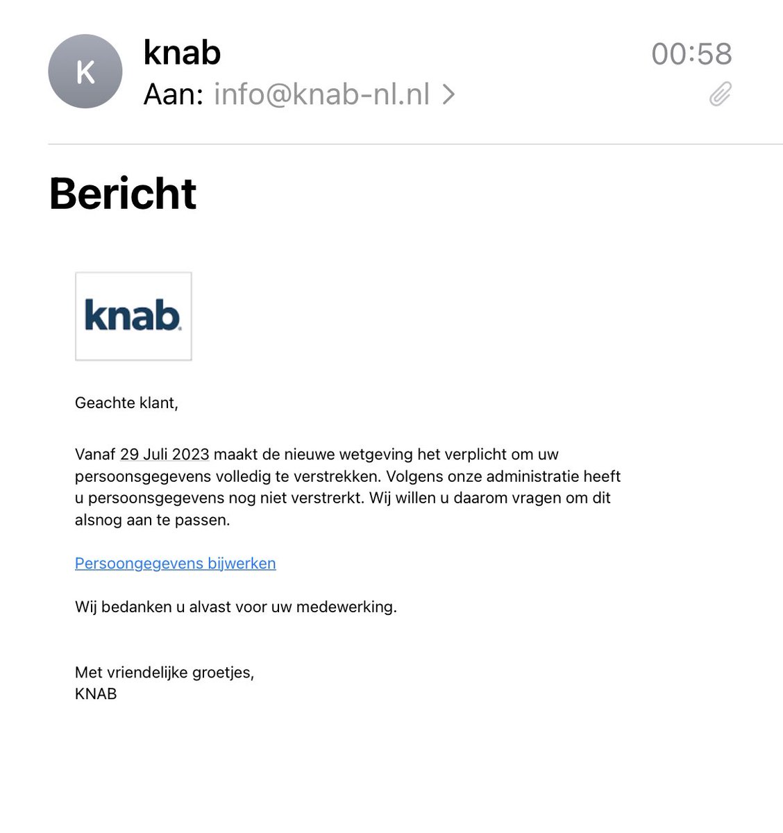 Nieme1's tweet photo. @Kwekkeboom_R Overgeschreven van Knab. Slap van de ING. https://t.co/9UC6W6Zpgu