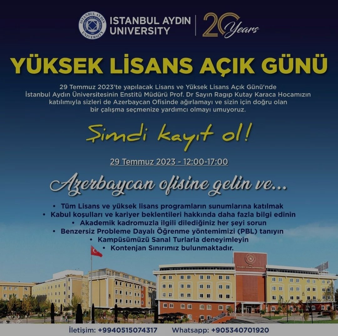 Azerbaycan'da ikamet edip Lisansüstü programlarımızdan mezun olan değerli öğrencilerimizin  kampüs hayatı ve üniversitemizde yaşadıkları tecrübeleri aktarmak adına gerçekleşecek görüşmemize bekliyoruz...