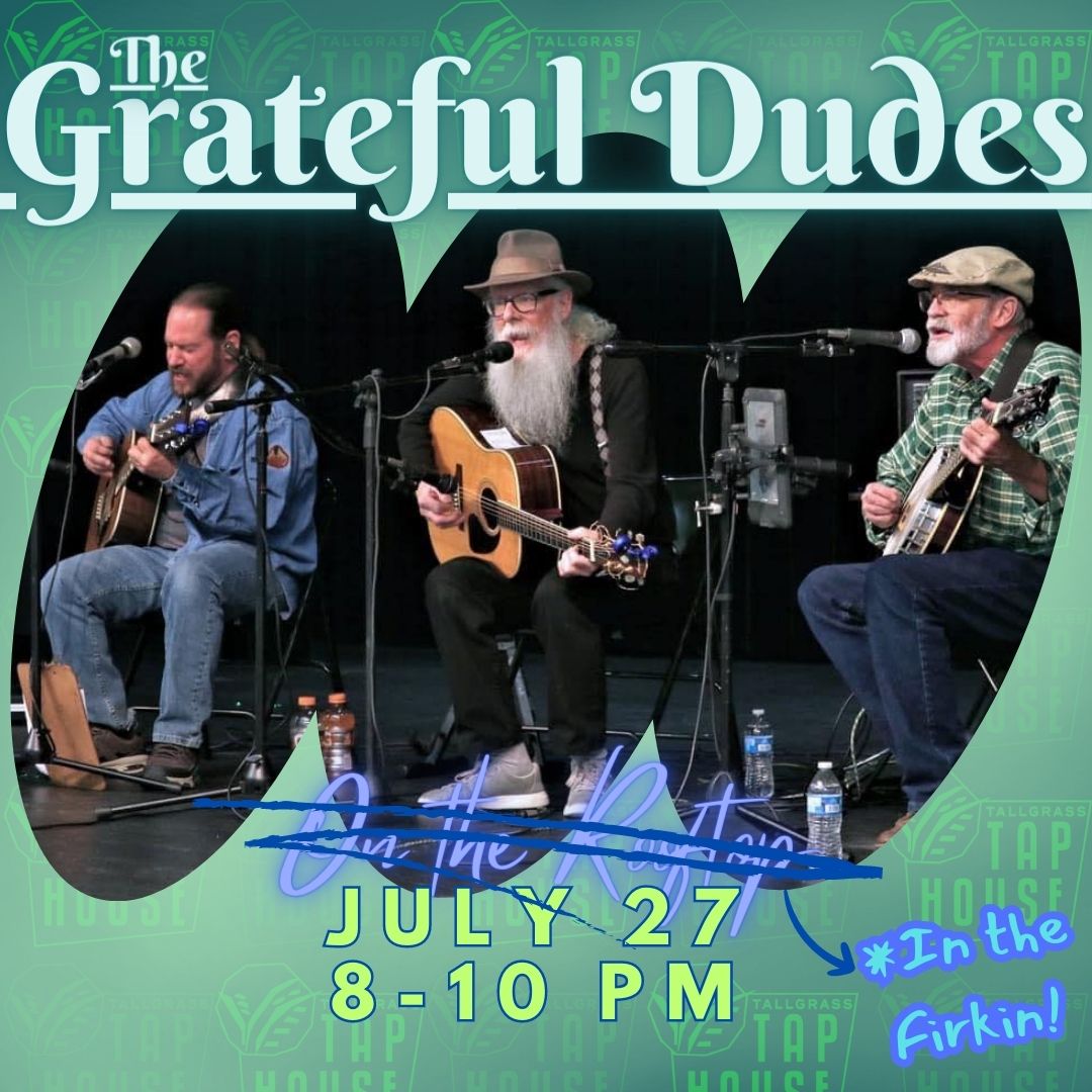 TGTaphouse's tweet image. Tonight's entertainment is brought to you by local favs, Grateful Dudes.
If you want even cooler news  -  we've moved tonight's show out of the heat and into the Firkin!

Join @ 8pm for an (AC powered) evening full of local brews &amp;amp; folk rock, too!

#TapHouse #MHKBeer #DrinkKSBeer