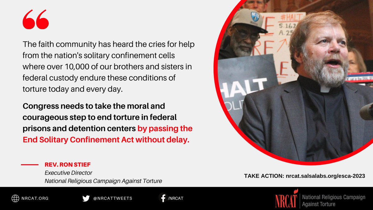 NRCATtweets's tweet photo. "Congress needs to take the moral and courageous step to end torture in federal prisons and detention centers by passing the End Solitary Confinement Act without delay."~ Rev. @RonStief on new legislation to #EndSolitary. Ask your Rep to cosponsor the bill https://t.co/kLSEYb3CFJ https://t.co/PuRE3Vv8RJ