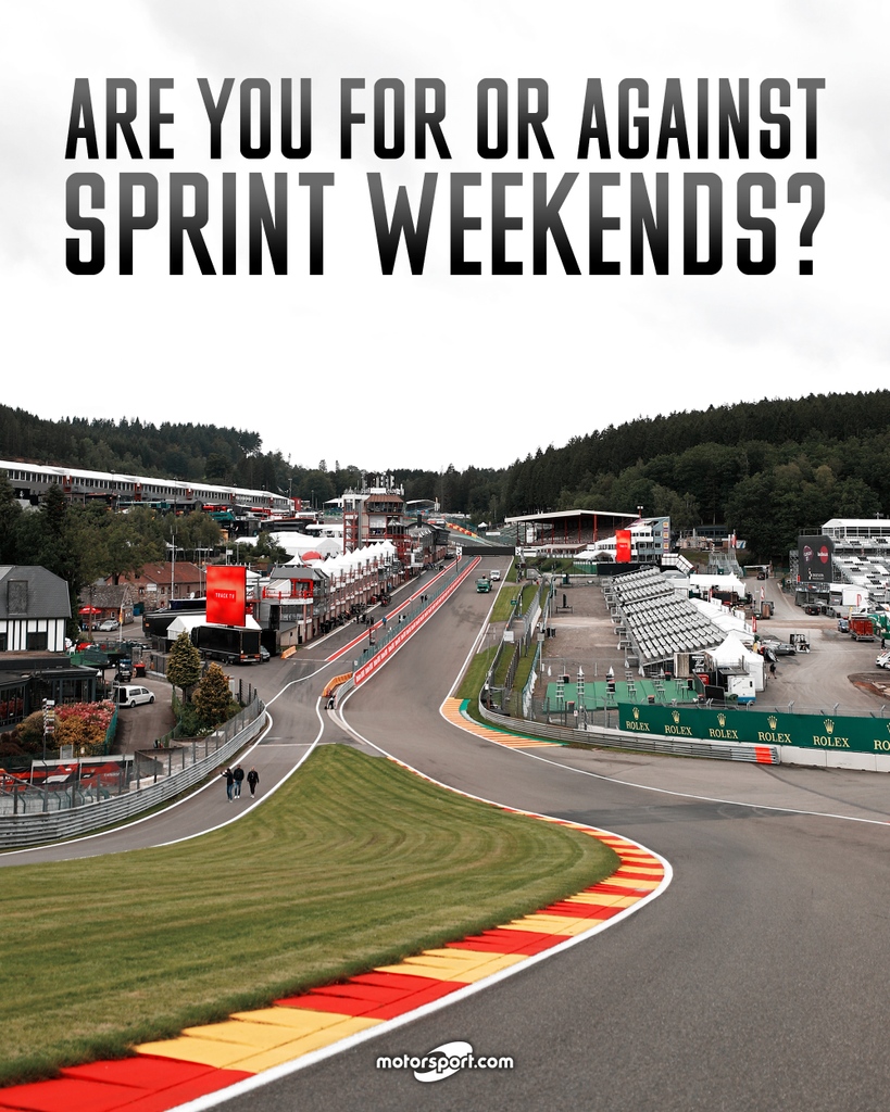 Motorsport's tweet photo. The Belgian GP is the 3rd Sprint race of the season!

Are you:
🥳-For
😡-Against https://t.co/w1XJDSEOvT