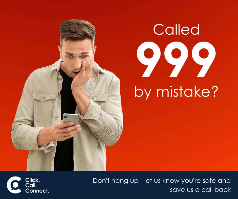 Glos_Police's tweet photo. Called 999 by mistake?

Don’t hang up – stay on the line to let us know that you didn’t mean to call and that you’re safe. This will save us calling you back to check if you're okay and means we can continue to respond to other emergencies.

#ClickCallConnect https://t.co/HmZG0u59Er