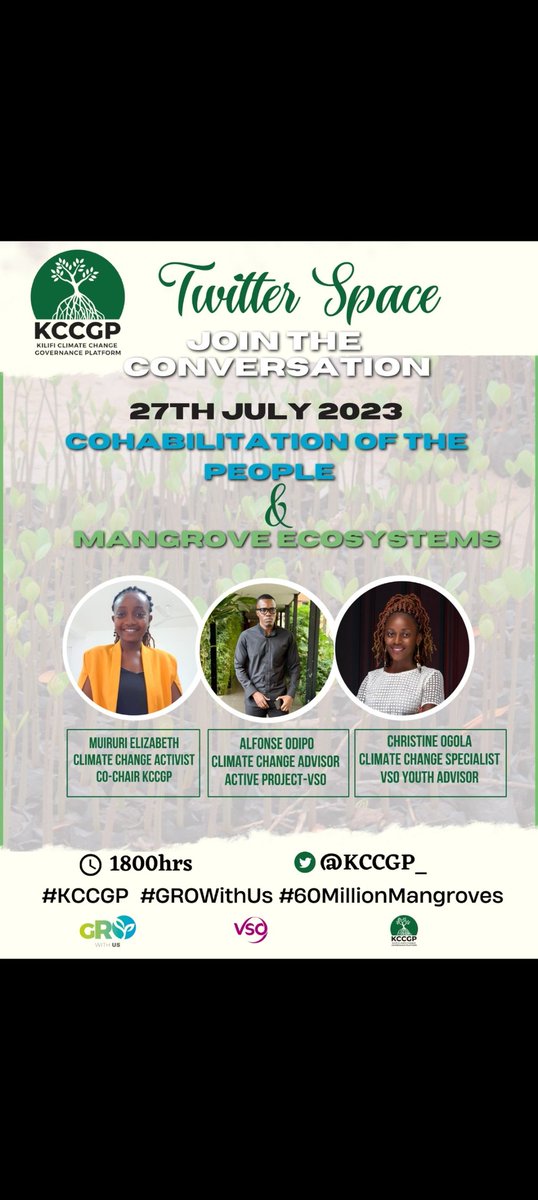 Do you know that YOU are connected to mangrove ecosystems...get to know how. Listen in on the twitter space. #KCCGP #60millionmangroves #growithus
