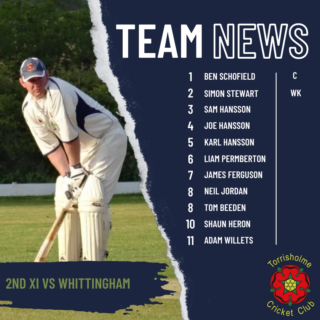 TEAM NEWS:

Here is the 2nd XI who face Whittingham and Goosnargh away on Saturday.

Skipper Ben Schofield returns after his absence last week with Simon Stewart, James Ferguson, Shaun Heron and Adam Willets all returning to the XI.

#WeAreTCC