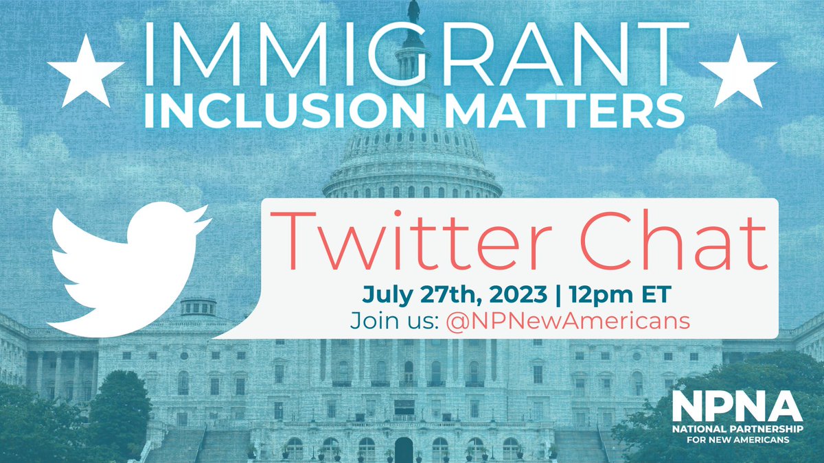 Join us TODAY at 12pm ET for a #TwitterChat on the #NationalOfficeofNewAmericansAct - just reintroduced today. Let's discuss, share, & build a more inclusive America together! Join us! #NewDealforNewAmericansAct #ImmigrantInclusion #ImmigrantRights #RefugeeRights