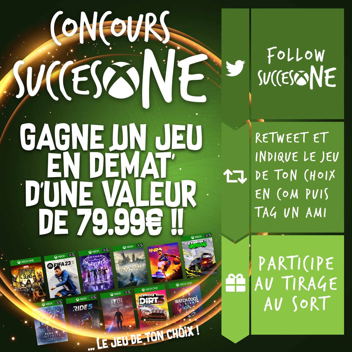 SuccesOneFr's tweet photo. 🎁#Concours🎁
Pour fêter les 8ans de #SuccesOne, on te propose de gagner le jeu de ton choix d'une valeur max. de 79.99€ !

Bonne chance à tous ! 🍀 TAS 06/08/2023 22h
N'hésitez pas à partager à toute la commu @XboxFR

Pour participer, suivez les conditions ⤵️ https://t.co/ORE2Me9pM5