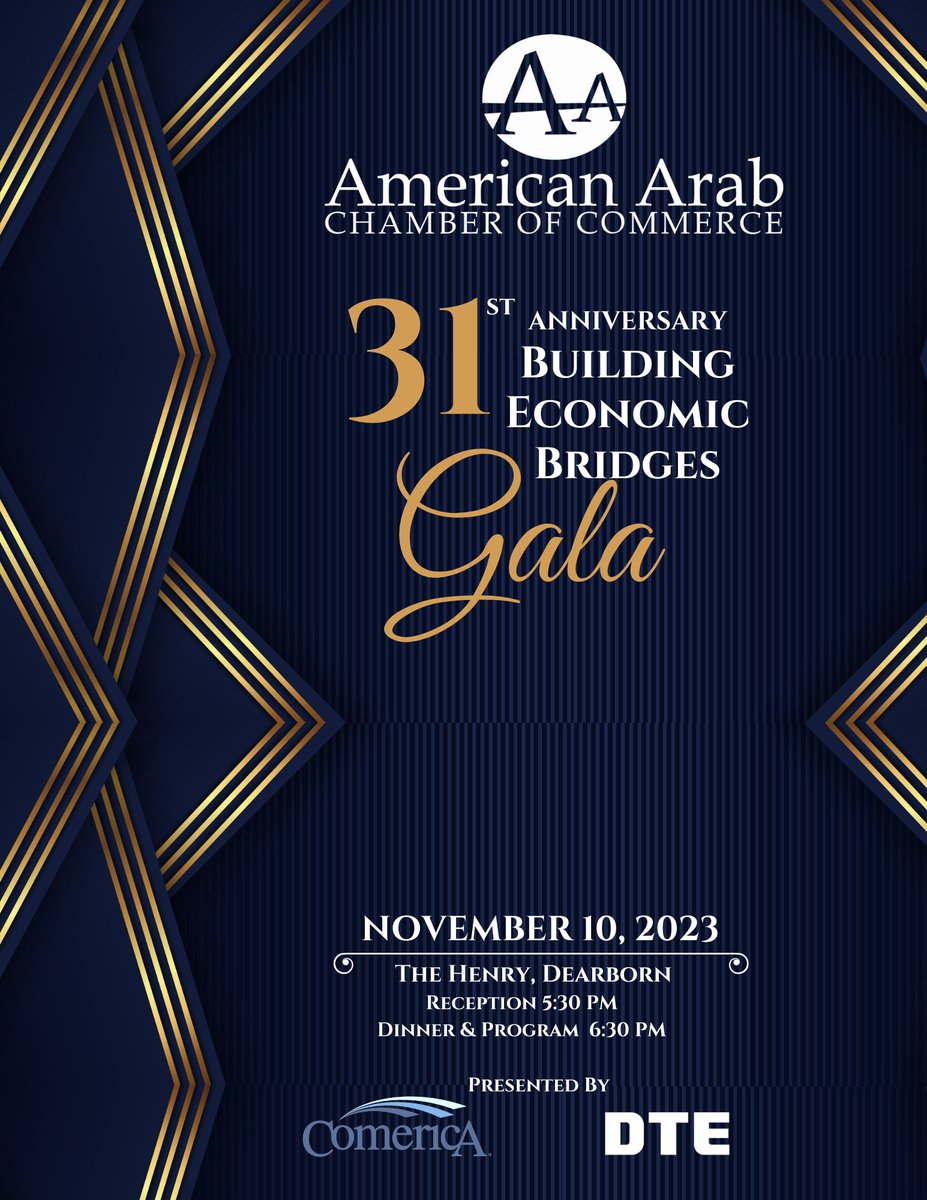 📷SAVE THE DATE!📷 Our "31 Years of Building Economic Bridges Gala" is November 10th!
Follow our link below to register.
chamber.americanarab.com/events/details…