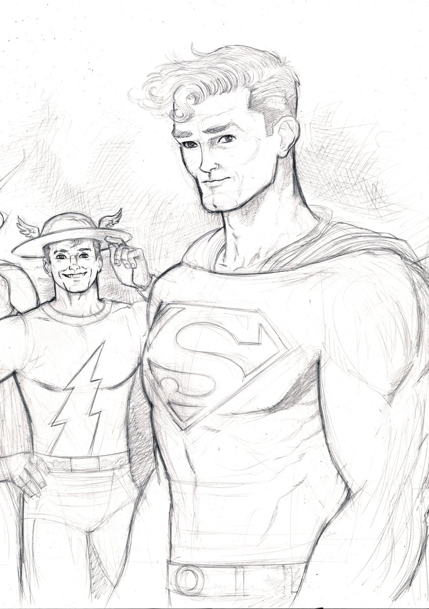Working on a JSA poster. 

#superman #jsa #justicesociety #goldenage #flash #sketch