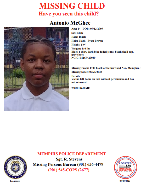Have you seen Antonio McGhee?
Report #2307014616ME