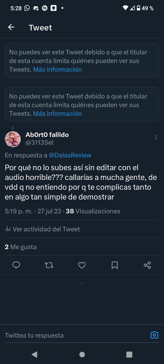 3113Sel's tweet photo. @MrDoctorOficial Doctor yo en sí sigo a Dalas desde hace años y no ha tardado ni 10min en bloquearme 😓😓😓
viendo cómo se está comportando usted no debió aceptar GRABAR ese debate :(, mucha suerte doctor 💔✨
y esto fue la atrocidad q le dije... (lo de los clips es q es vergonzoso por su parte) https://t.co/zPA8ErSU6t