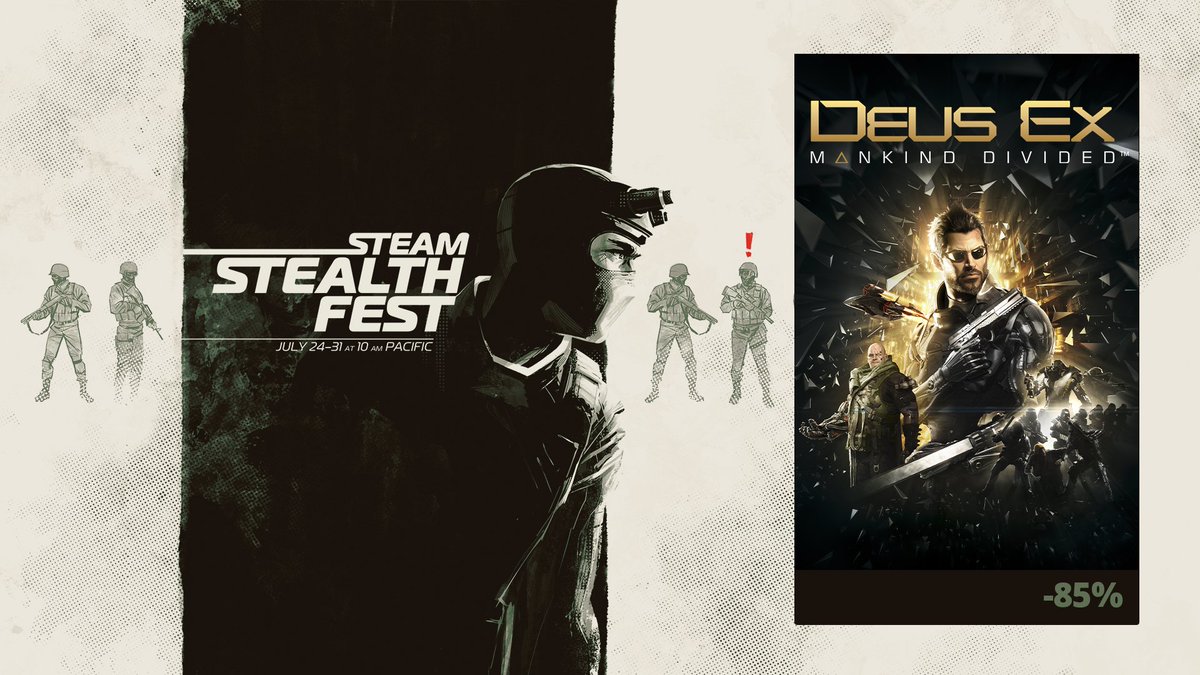 Time to get sneaky 🤫

All <a href="/DeusEx/">Deus Ex</a> and Thief games are 85% off in the <a href="/Steam/">Steam</a> Stealth Fest: store.steampowered.com/publisher/Eido…