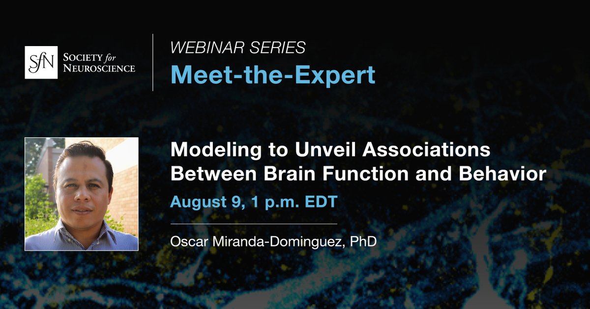 Society for Neuroscience (SfN) (@sfntweets) on Twitter photo 🚨 Our upcoming #MeettheExpert webinar, originally set for August 2 has been rescheduled to August 9!
Discover how to leverage functional MRI to design personalized mental health interventions with <a href="/oscar_m_d_mex/">Ă“scar Miranda-DomĂnguez.</a>.
Register now ▶️ bit.ly/3V2IIU5
#neurotwitter 🚨 Our upcoming #MeettheExpert webinar, originally set for August 2 has been rescheduled to August 9!
Discover how to leverage functional MRI to design personalized mental health interventions with <a href="/oscar_m_d_mex/">Ă“scar Miranda-DomĂnguez.</a>.
Register now ▶️ bit.ly/3V2IIU5
#neurotwitter