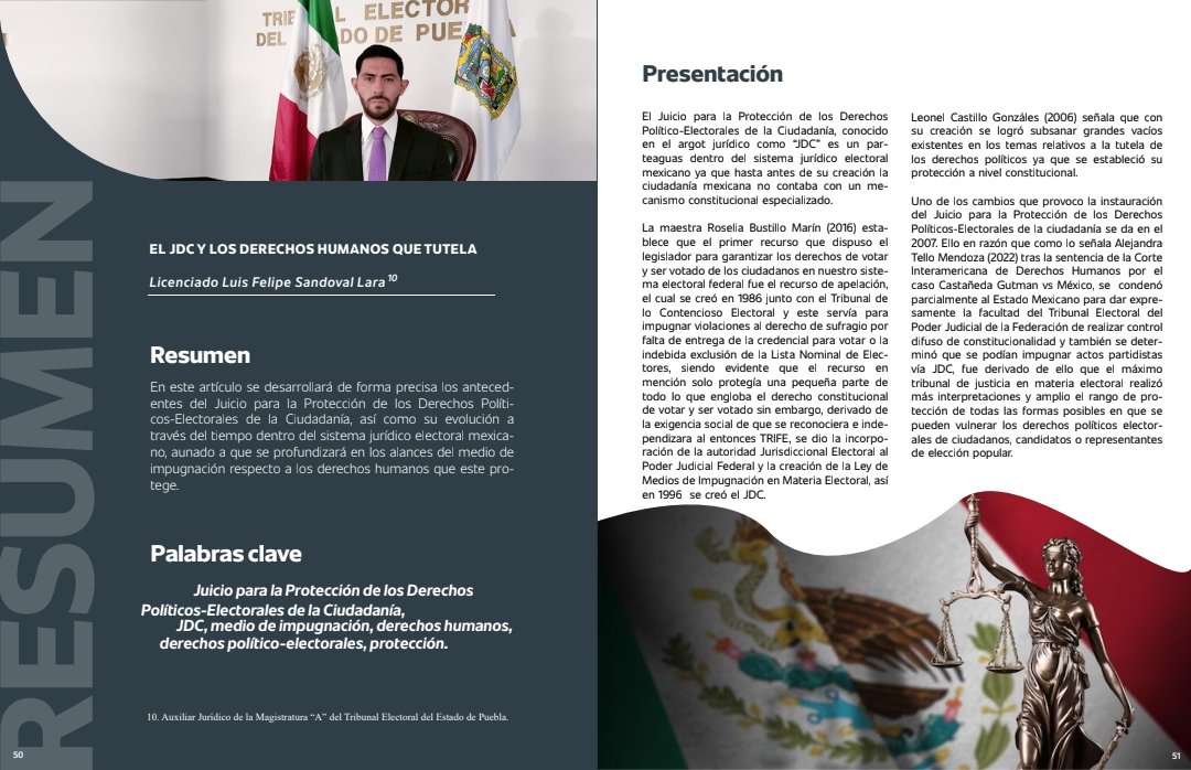 trielecpue's tweet photo. Consulta nuestra revista #IUSVERITAS en su segunda edición del 2023.

👇🏻📲
https://t.co/poAEJTG3lH

📄"EL JDC Y LOS DERECHOS HUMANOS QUE TUTELA".

🖊𝐋𝐢𝐜. 𝐋𝐮𝐢𝐬 𝐅𝐞𝐥𝐢𝐩𝐞 𝐒𝐚𝐧𝐝𝐨𝐯𝐚𝐥 𝐋𝐚𝐫𝐚, Auxiliar Juridico de la Magistratura "A" del #TEEP.

@FelpsSandoval 👏🏻 https://t.co/Fl1UvU3emJ