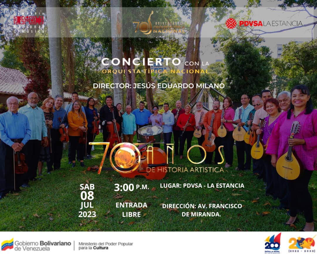 ✨Te invitamos al maravilloso concierto de música tradicional que ofrecerá la <a href="/otn_ve/">Orquesta Típica Nacional</a> 🎻, en la dirección del maestro <a href="/JessEduardoMil2/">Jesús Eduardo Milano P.</a>, como parte de su cierre de temporada. 

¡Acompáñanos!🤗

🔥 Este sábado #29jul, en @pdvsalaestancia a las 3:00pm.

🎟️ Entrada libre

#MaduroSíVa