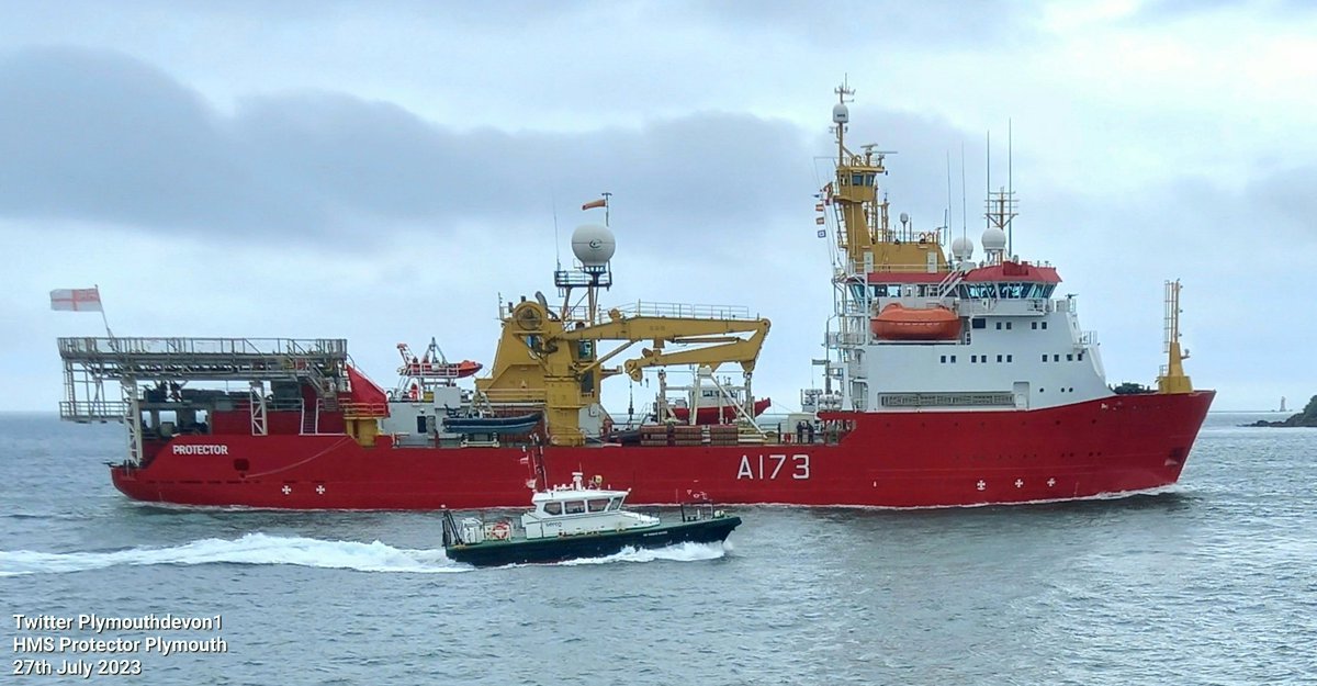 PlymouthDevon1's tweet photo. 🇬🇧 HMS Protector (A173) (Royal Navy's Ice Patrol Ship), inbound to Devonport Plymouth this afternoon. @hmsprotector #Plymouth #A173 #RoyalNavy #HMSProtector #ship #Devonport #HMNBDevonport https://t.co/O1BoCNsIJw