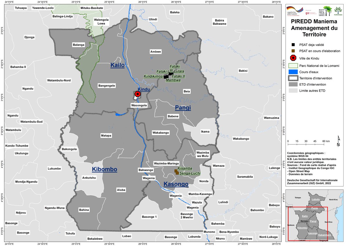 CAFISecretariat's tweet photo. Nous regardons cette carte des plans simples d’aménagement du territoire (PSAT) appuyés par le #PIREDD Maniema avec beaucoup d'intérêt... 👇🏿
Heureux que les premiers 6 PSAT ont été établis avec l'appui de #CAFI🌳 !
@fonaredd @giz_gmbh https://t.co/MvHDs0CfRu