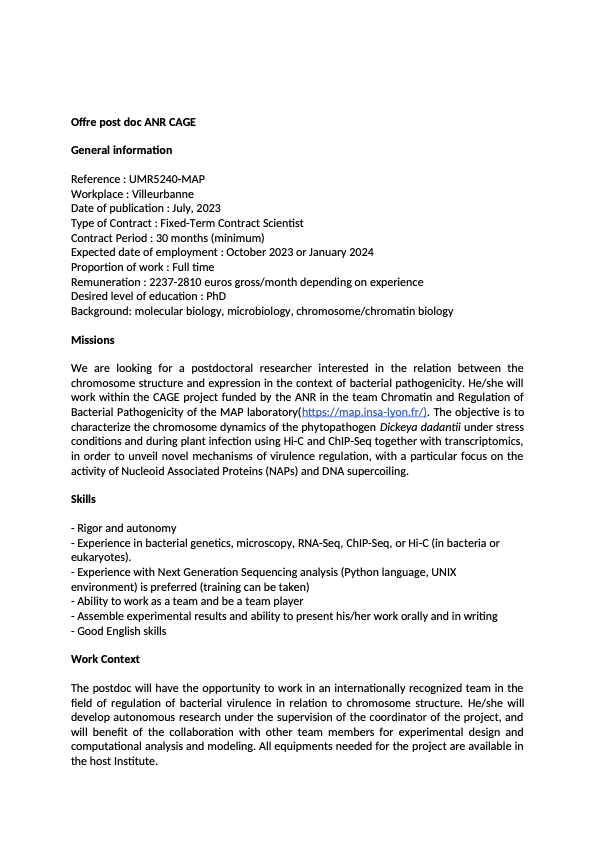 sfm_jm's tweet photo. 📢 Offre de post-doc sur ANR à Lyon au laboratoire @MAP_UMR5240 en collaboration avec l'Institut Pasteur ! Si vous aimez la génétique bactérienne et la bioinformatique n'hésitez pas 😀 https://t.co/GO0lQTDFeh