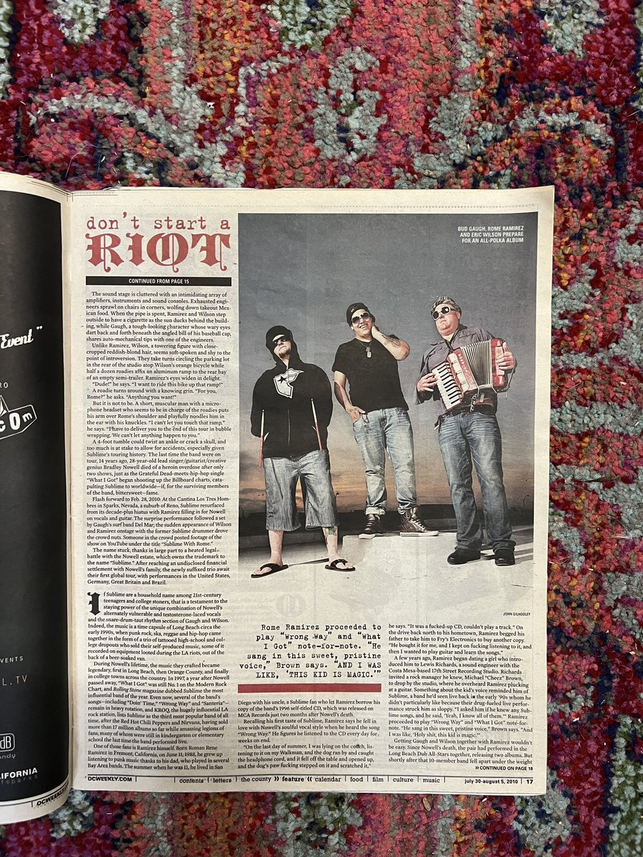 RomeRamirez's tweet photo. Stumbled on this old article from OC Weekly. It feels like it was just yesterday I was asked to sing and play guitar for my favorite band.
Gonna tell my kids this was GQ 😂
#sublimewithrome #ocweekly https://t.co/NtlscgZsLi