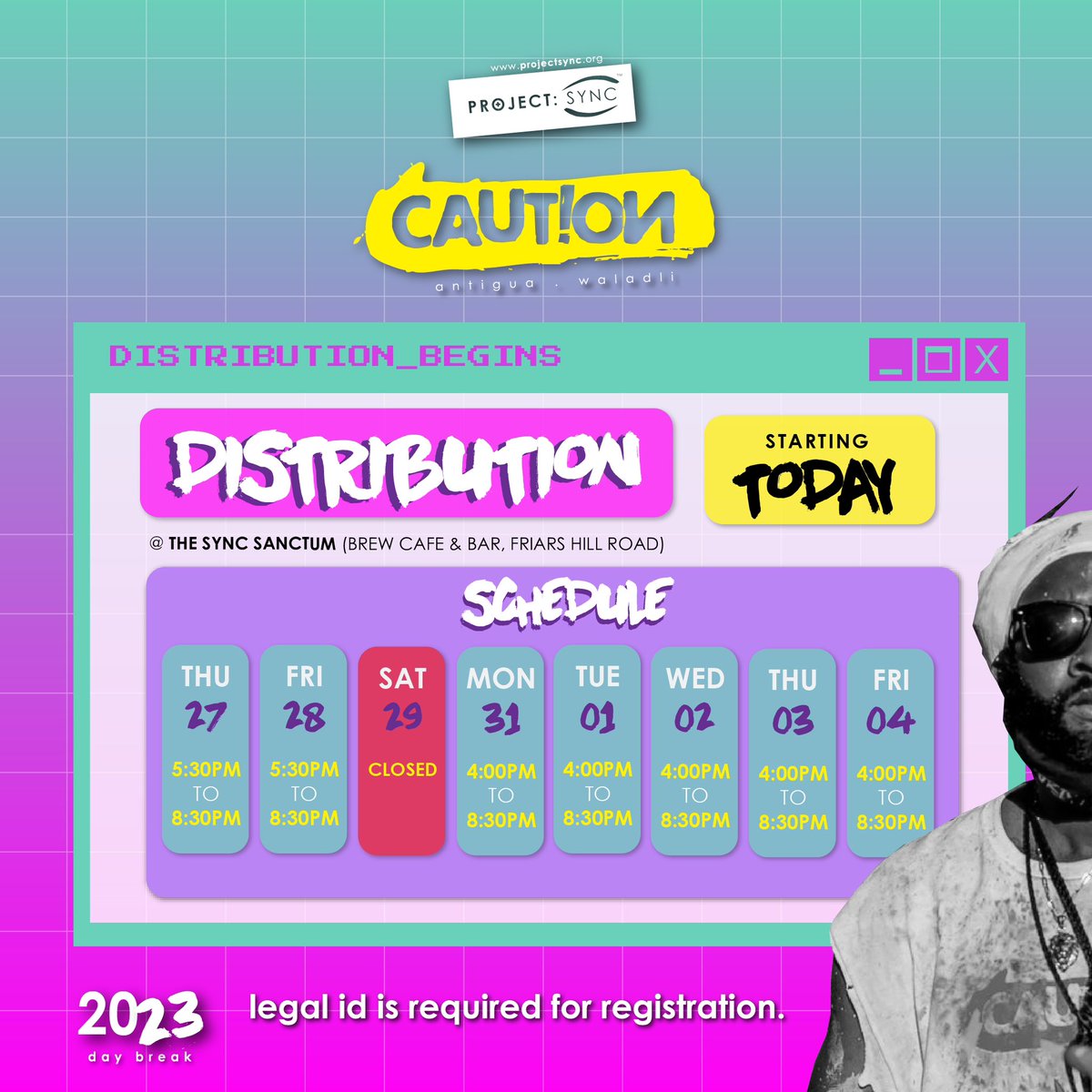 CautionExp's tweet photo. Distribution Begins Today @ The Sync Sanctum | #CautionDayBreak #AntiguaJouvert2023 https://t.co/1c5XwQ99R1