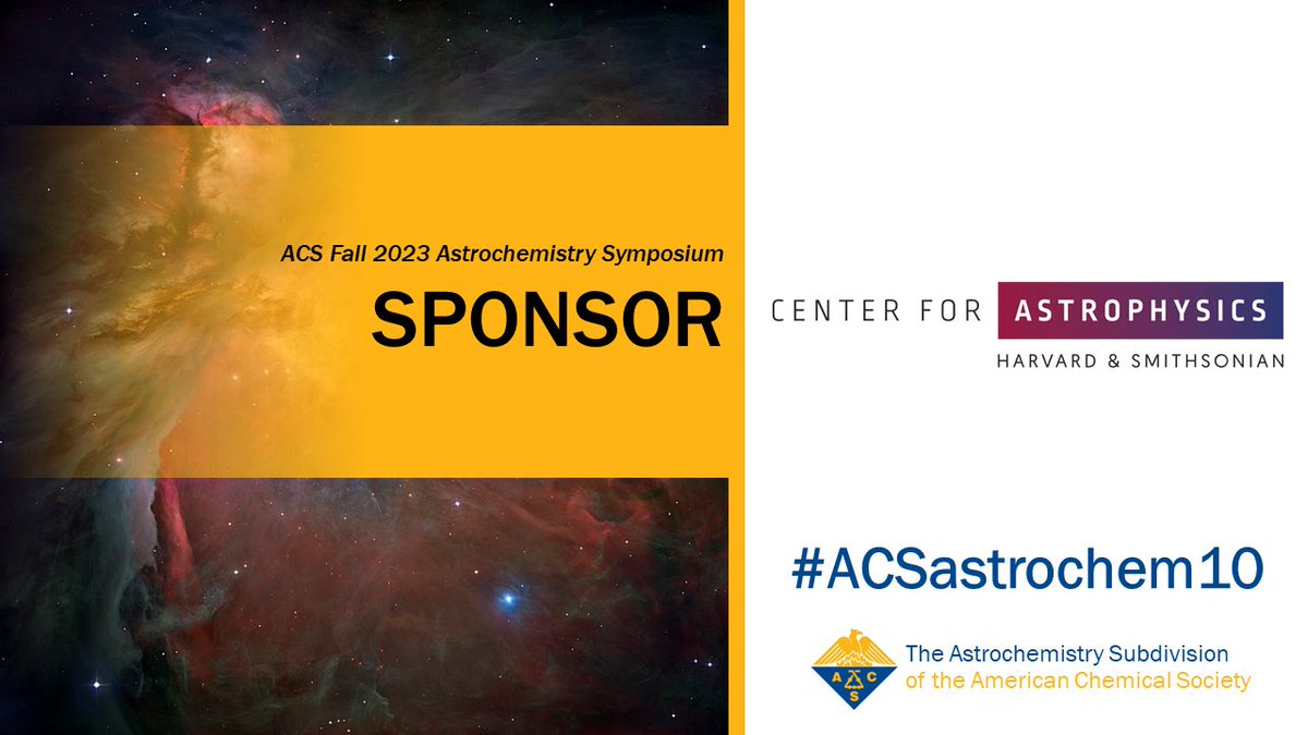 We're about a week and a half out from the start of #ACSFall2023! Over the next week, we'll be highlighting our sponsors for the #ACSastrochem10 symposium, starting with the Center for Astrophysics | Harvard &amp; Smithsonian (<a href="/CenterForAstro/">Center for Astrophysics | Harvard & Smithsonian</a>). Thank you for your generous support!