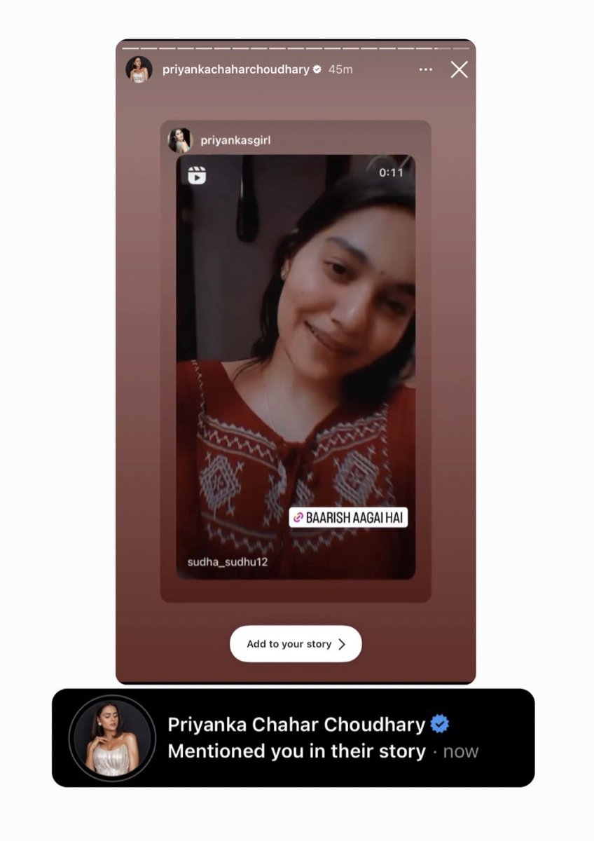 My favorite notification  🫶

Officially her girl  🫴💜🧿

#BaarishAaGayiHai #PriyankaChaharChoudhary