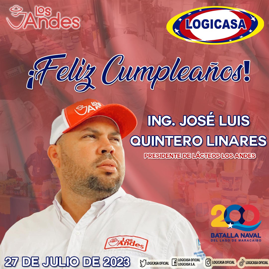 #27Julio #Felicidades🎉 || Desde <a href="/LogicasaOficial/">LOGICASA OFICIAL</a> felicitamos al Pdte de <a href="/LosAndesVe/">LosAndesVe</a>, ING. <a href="/jlquinteropsuv1/">Ing. José Luis Quintero</a>, quien hoy arriba a un año de feliz existencia, deseándole muchas bendiciones y que continúen los éxitos en su gestión al servicio de la Patria. 
_
#MaduroSíVa