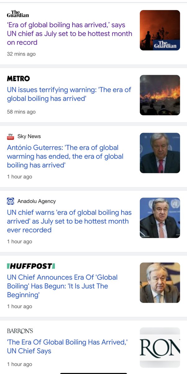 “The era of global boiling has arrived” Exxon did this. Shell did this. TotalEnergies did this. PetroChina did this. Chevron did this. BP did this. Gazprom did this. Coal India did this. Saudi Aramco did this: Just 100 companies caused 71% of man-made global warming emissions