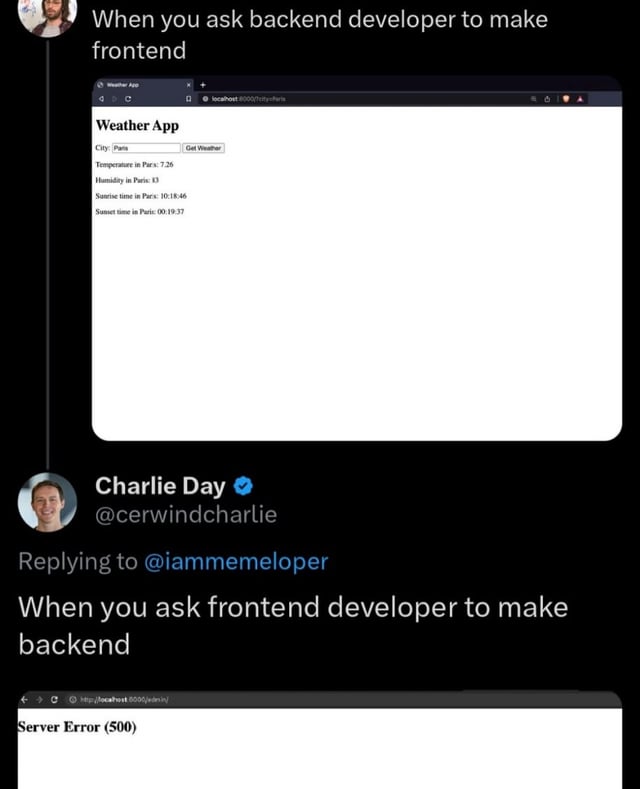 Dev_cohen's tweet photo. Shots Fired 🤣

#buildinpublic #100DaysOfCode #backend #FrontEnd #jokes #programming #humo https://t.co/pwIJ8op1b9