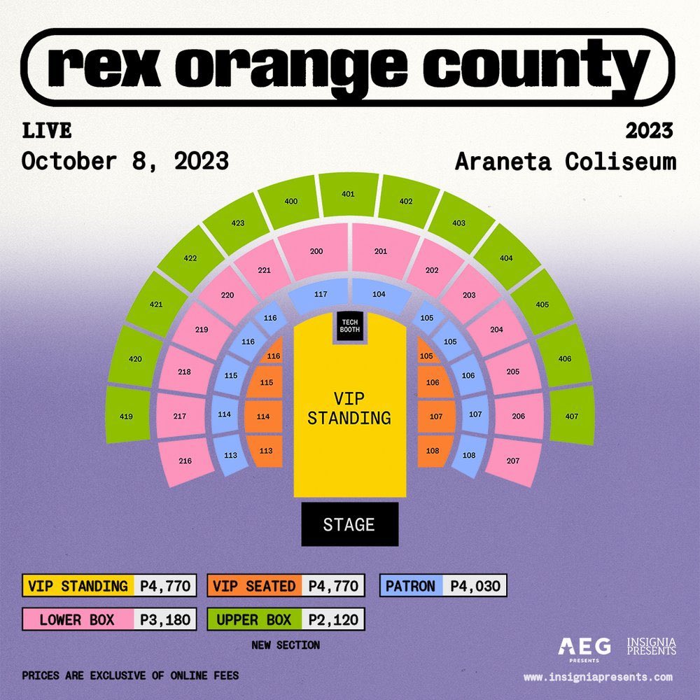 shangbeannie's tweet photo. wts lfb Rex Orange County Live in Asia Tour 2023 Manila Oct 8, 2023 

- Section 400 - Port 9 Row 7, Seat 8
- Section 400 - Port 9 Row 7, Seat 9

we’re selling each for 2k nalang po, gcash/online banking payment only 

rfs: day after the concert is midterms

msg me through dms https://t.co/229HFhxC77