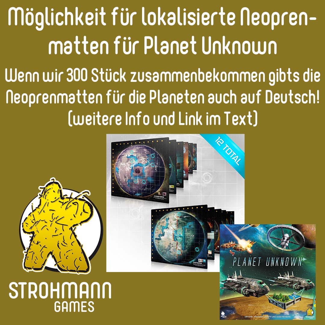 Wichtige Informationen zur Möglichkeit von lokalisierten deutschen Neopren Planetenmatten Hier der Link zur Info und dem zugehörigen Formular: strohmann-games.de/planet-unknown… #planetunknown #strohmanngames #planetunknownboardgame #adamsapplegames