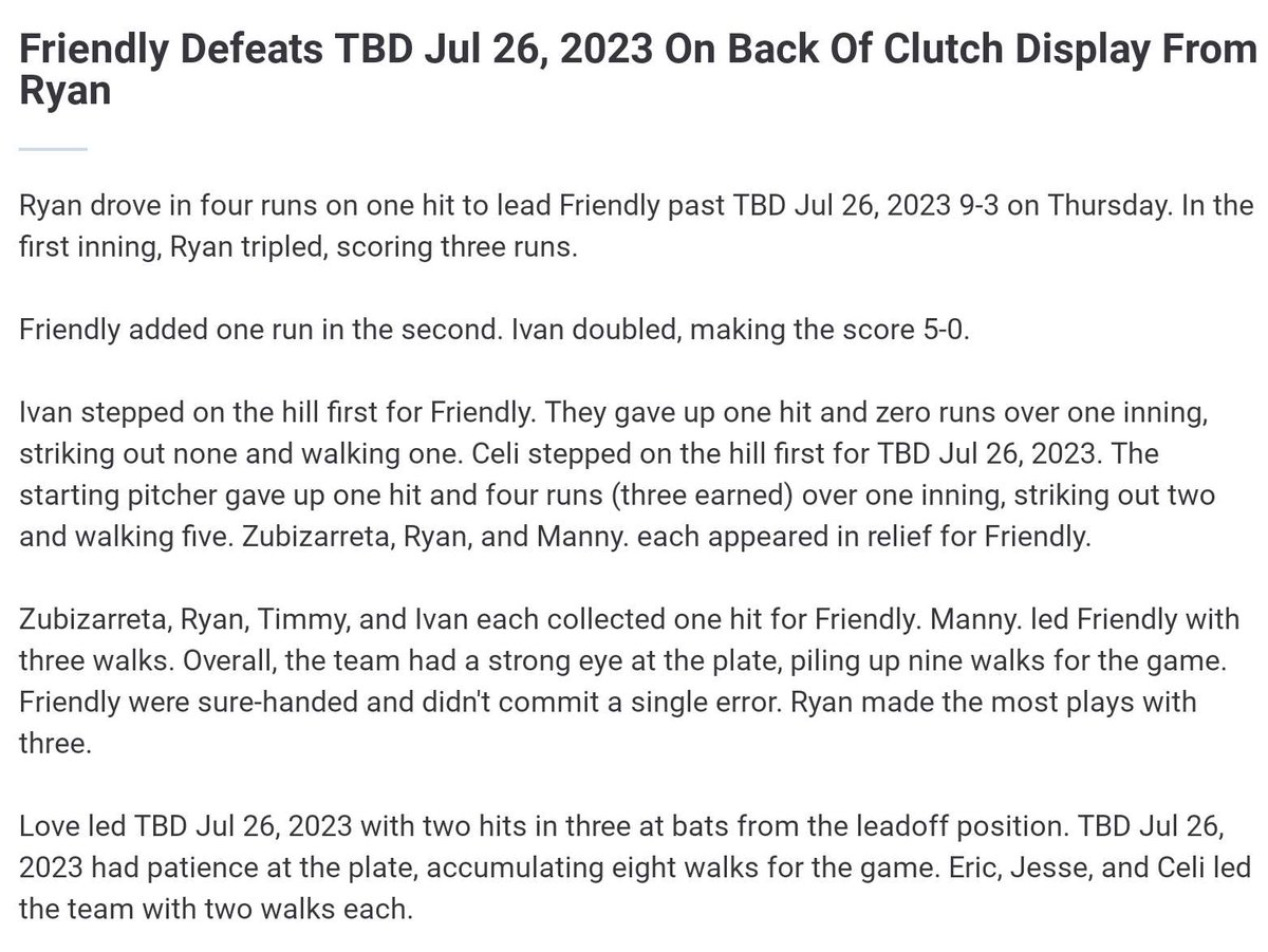 FriendlyBasebal's tweet photo. League Play! Season 2 Game 2

Tommy Giunta takes the W with a 9-3 win over Celicia Wilken and her team! 
Attached also is a recap of the game, and our RBI Lei'd players! 

#FriendlyBaseball #Lei  #DFWBaseball https://t.co/VLjYkNp10h