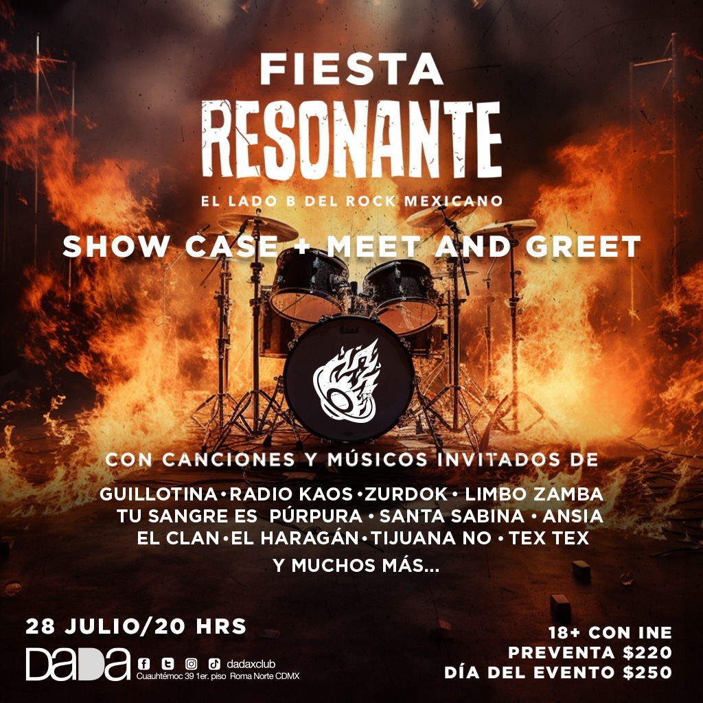 SomosResonante's tweet photo. 🎶 SHOW CASE + MEET AND GREET 🎶 Nos vemos el viernes 28 de julio en el @dadaxclub. Av. Cuauhtémoc 39, primer piso col Roma Norte, Metro y Metrobús Cuauhtémoc. https://t.co/erwhhoEo3d

#ElLadoBDelRockMexicano #Resonante #ElLadoBDelRock #SomosResonante #RockMexicano #80s #90s https://t.co/S6wmKfAPIr