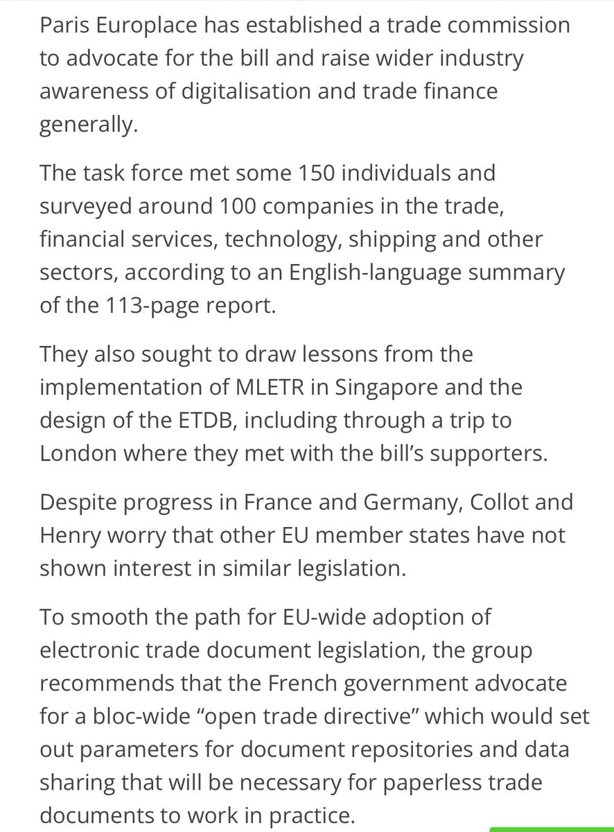 $XDC Proponents of French digital trade documents law eye EU regulation #ETDB #MLETR
26-07-23

Paris Europlace has established a trade commission to advocate for the bill and raise wider industry awareness of digitalisation and trade finance generally.

“After the regulation has