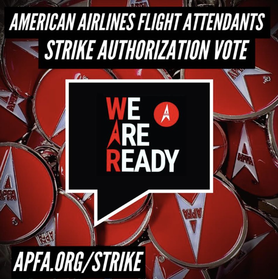 APFAunity's tweet photo. Profit sharing percentages tell you all you need to know about how @AmericanAir values its Flight Attendants: While we received profit-sharing bonuses of 1.3%, management was awarded up to 60% in bonuses. 

Strike voting opens tomorrow. 

#1u #weareready #SolidaritySummer https://t.co/hkVri0kV4k