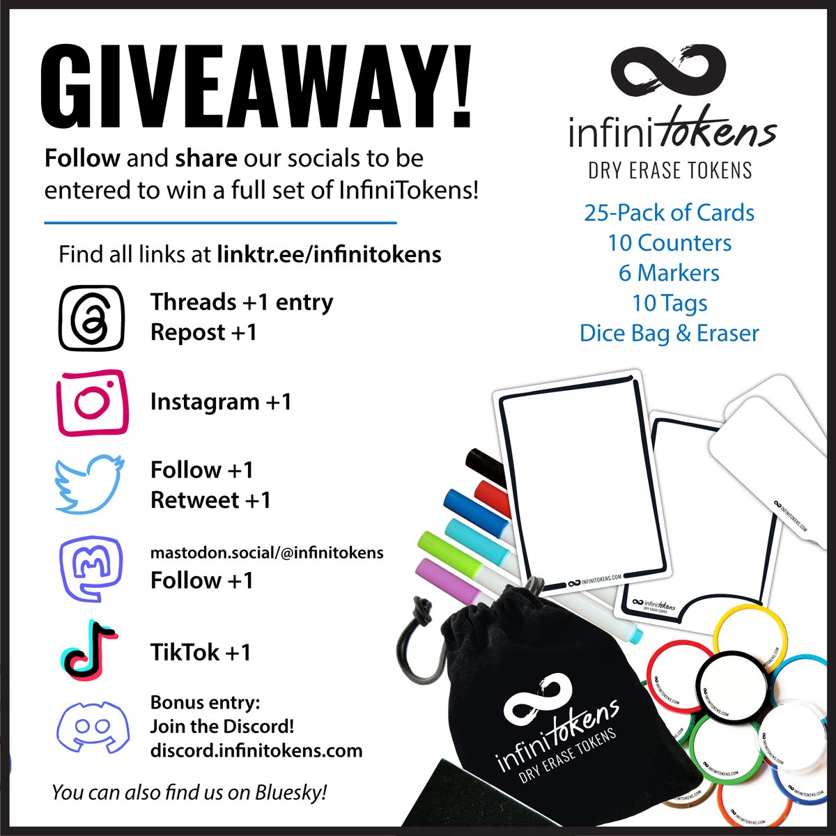 Only a few more days to enter the GIVEAWAY! Follow our other social media to keep up to date on fun tokens, products and more. Each social media follow and share is another entry to win a FULL SET of InfiniTokens! See the link below for all the socials in one place. Ends July 31.