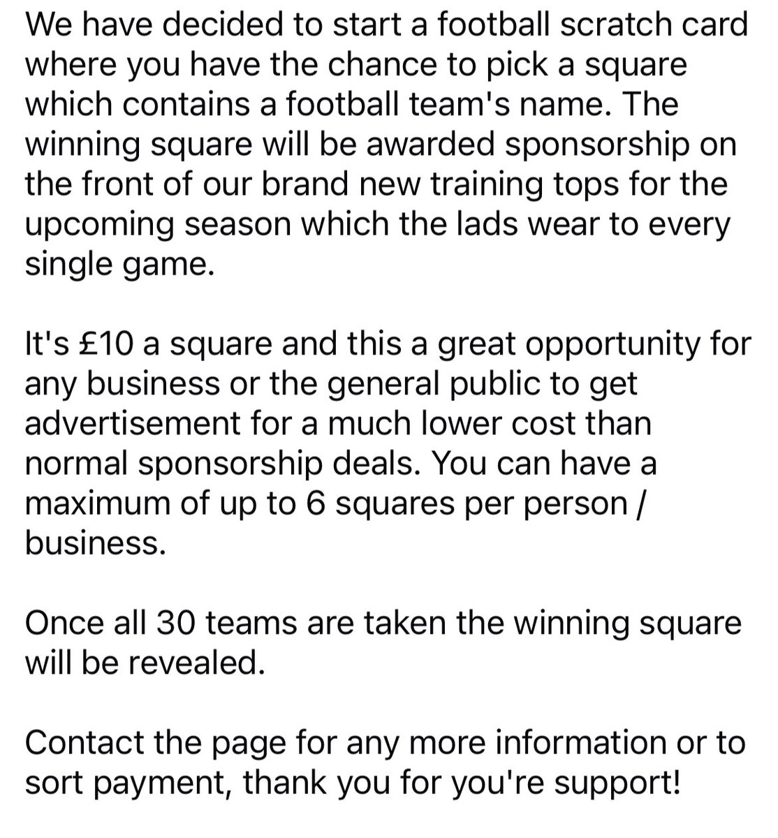 ⚫️𝙏𝙍𝘼𝙄𝙉𝙄𝙉𝙂 𝙏𝙊𝙋 𝙎𝙋𝙊𝙉𝙎𝙊𝙍🟡 £10 a square and a great chance to win a 2 year sponsorship deal on the front of our brand new training tops for a very small fee. If you want a square or multiple squares dm us! Full description below👇🏻👇🏻👇🏻 #UTR