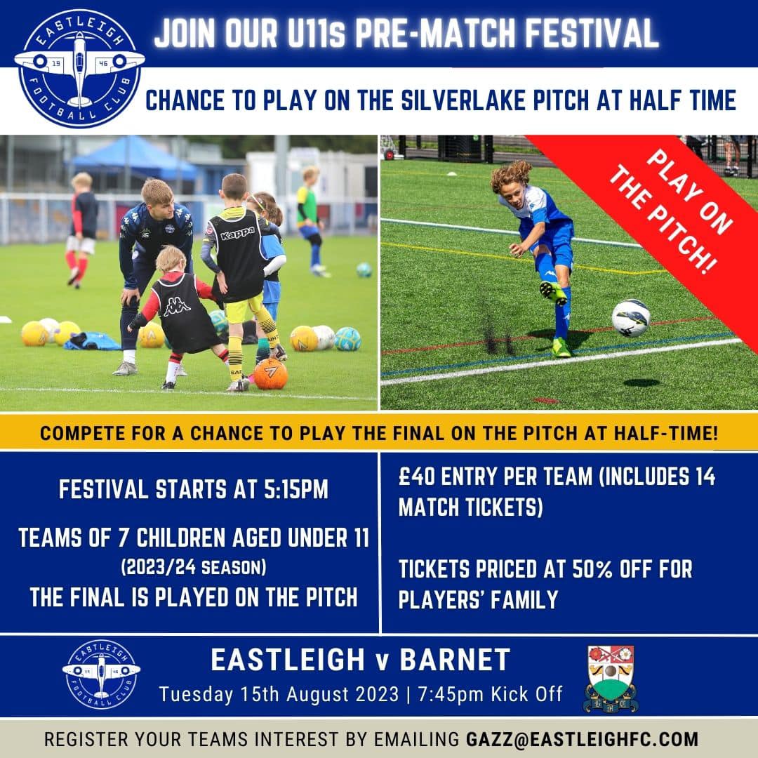 EastleighFC's tweet photo. How would you like to enter our U11s &amp; U12s competition with a chance to play on the pitch at the Silverlake Stadium? 👀 

Register your team today to avoid disappointment as the 8 spaces will go quickly. 🙌

Get in touch with Gazz at gazz@eastleighfc.com ✉️ https://t.co/qLmAQyqnIQ