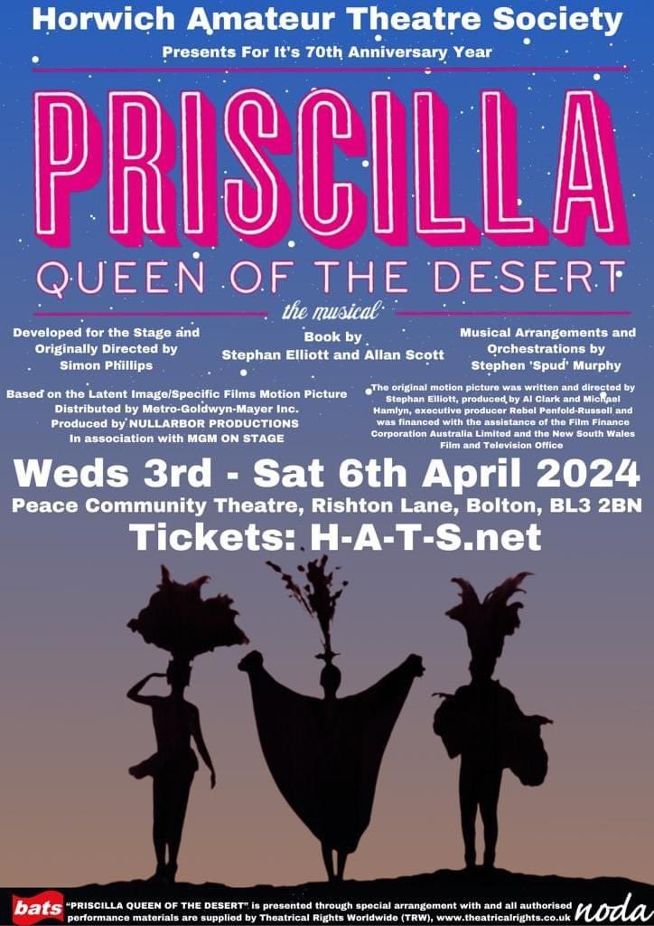 BIG ANNOUNCEMENT...

HATS are delighted to announce that our 70th Anniversary production is...PRISCILLA QUEEN OF THE DESERT!

We are really excited as a team to be bringing this fabulous production to HATS and it truly is going to be a show to remember! ✨🎶
#priscilla #survive