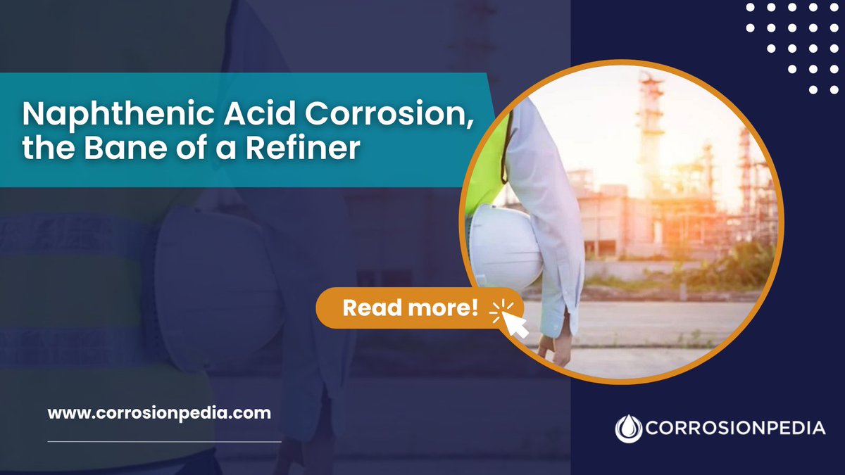 corrosionpedia's tweet photo. Predicting, mitigating and the impact of various components contributing to Naphthenic Acid Corrosion are discussed here.
Tap to learn more: https://t.co/PtV8Gixrq2
#NaphthenicAcidCorrosion #RefiningIndustry #CorrosionMitigation #ChemicalCorrosion #ImpactAnalysis https://t.co/HgGk0rJwjZ