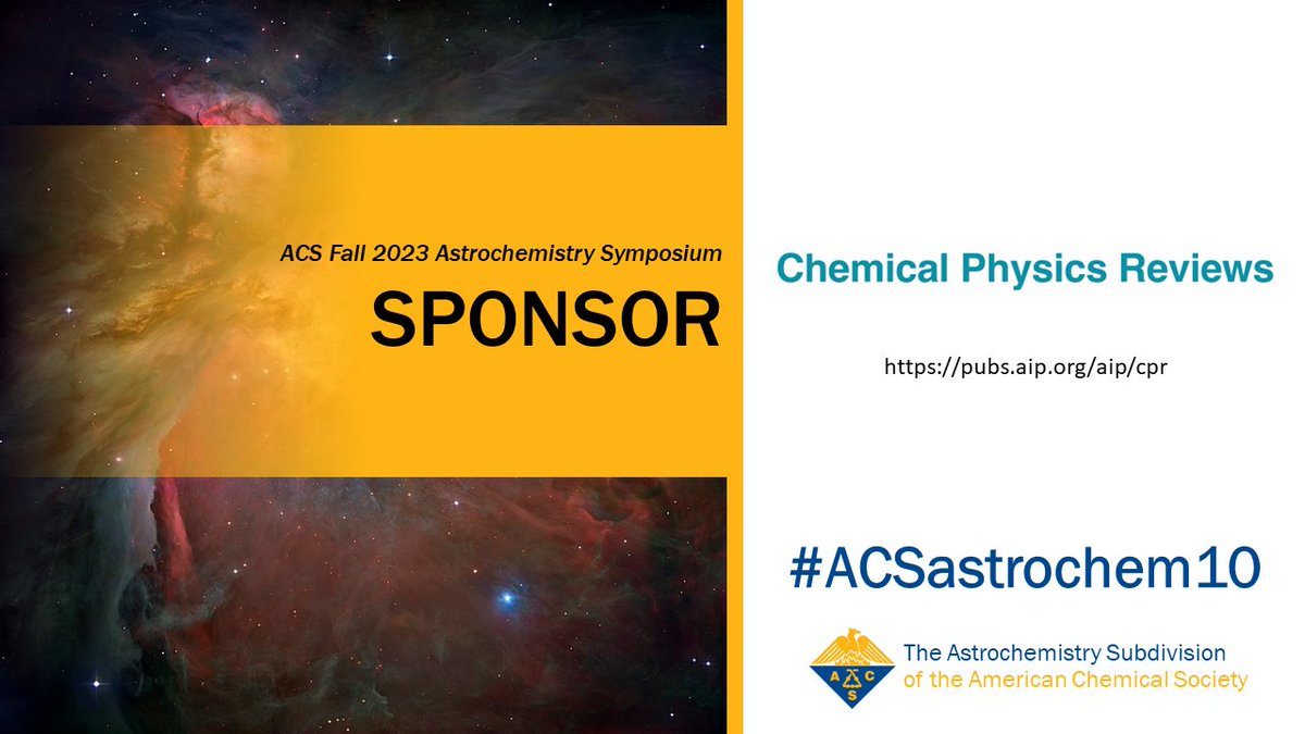 Chemical Physics Reviews (<a href="/ChemPhysRev/">Chemical Physics Reviews</a>) is a sponsor of the #ACSastrochem10 symposium at #ACSFall2023. Thank you for your support! 

Learn more about the journal, including how to publish with them, here: pubs.aip.org/aip/cpr?utm_so…