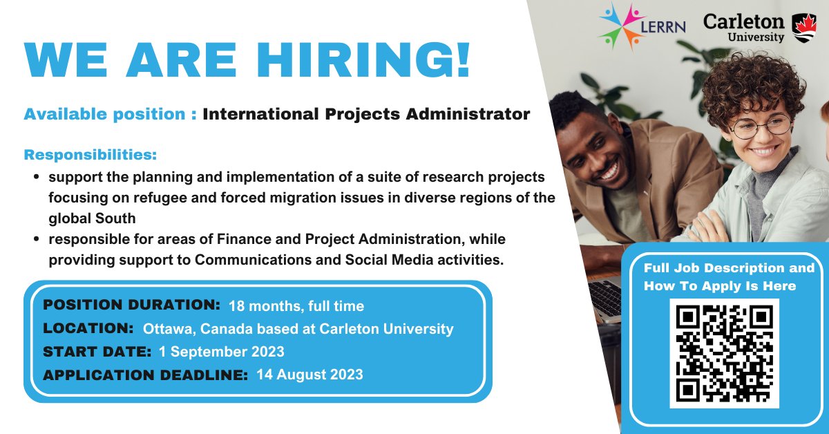JOB POSTING - LERRN is hiring an International Projects Administrator. For more information and to apply click here: bit.ly/lerrn-internat…

#JobPosting #RefugeeResearch #CarletonUniversity #OttawaON
