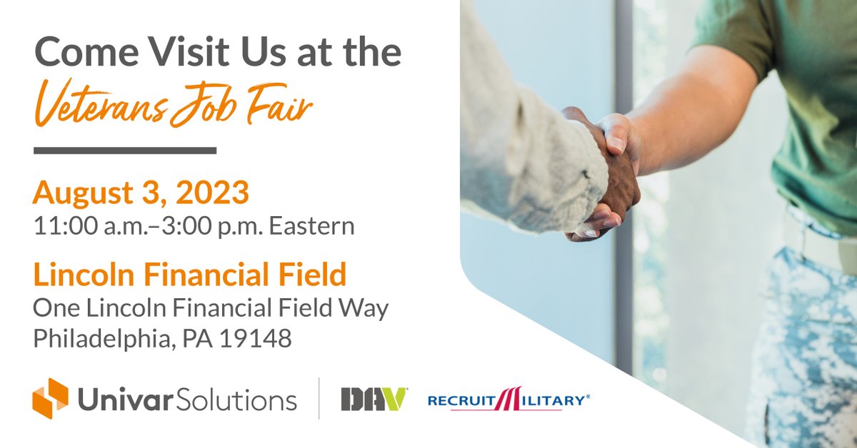 Calling all Veterans, transitioning military, spouses, Reservists, and National Guard! Come have an in-person conversation with us at the DAV RecruitMilitary Philadelphia Veterans Job Fair 🤝 REGISTER TODAY! bit.ly/450jNEl 

#Veterans #MilitaryJobs #VeteransJobs