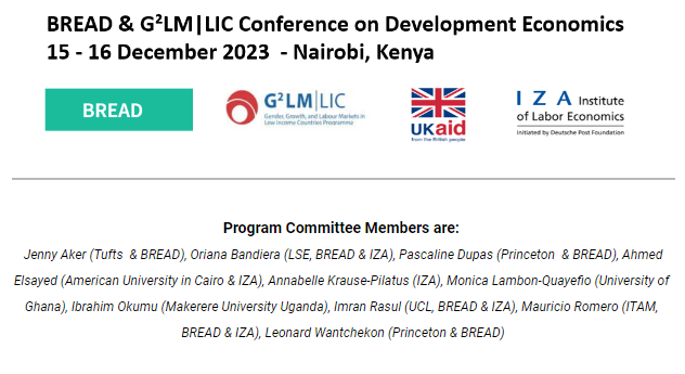 #EconTwitter new conference altert! BREAD and G²LM|LIC are organizing a Conference on Development Economics in Nairobi (Dec 15th and 16th). It is a great event (more details 👇) with some unique features. Full disclosure: I'm on the program committee! conference.iza.org/conference_fil…