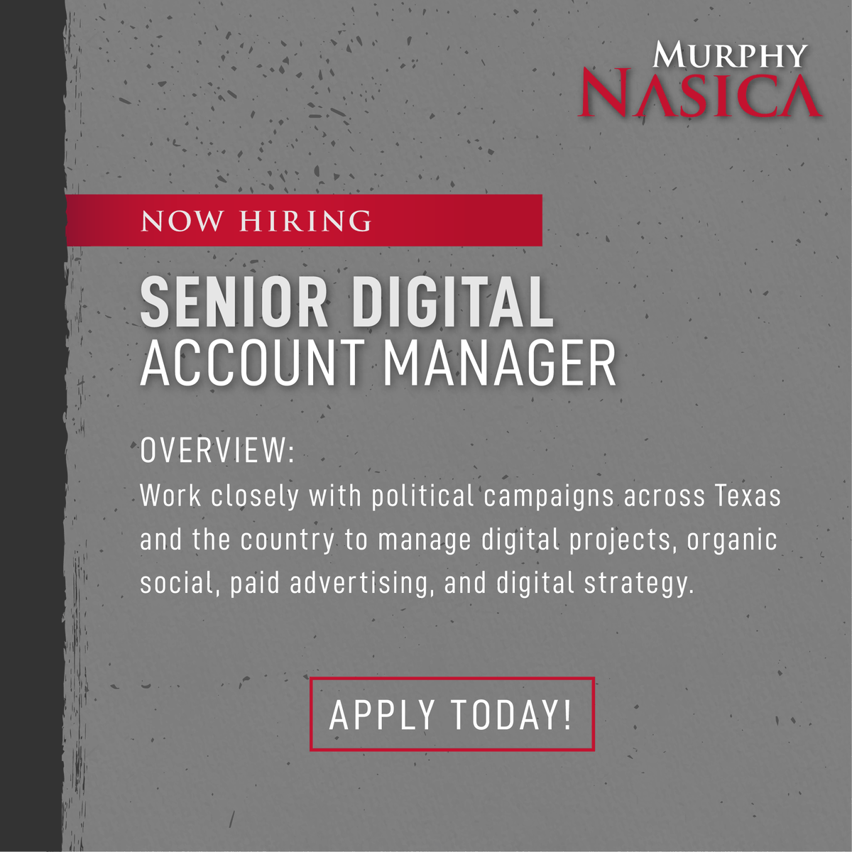 MurphyNasica's tweet photo. Passionate about politics and have a knack for digital marketing strategies that make an impact? Do you love winning? We're looking for talented politicos to join our growing digital team. Check out our listing and reach out to learn more or apply: https://t.co/VO5zqQrrHx https://t.co/971559ZdVp
